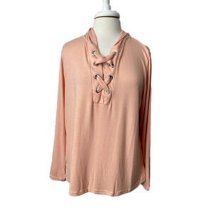 Shadow‎ Sport NWT Lace Up Hoodie Soft Sweatshirt Women's 1X Peach Boho Beach